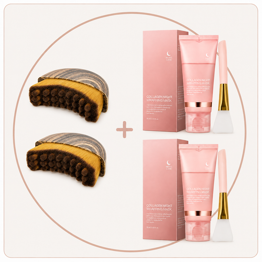 2 Lymphatic Drainage Brushes + 2 Collagen Masks